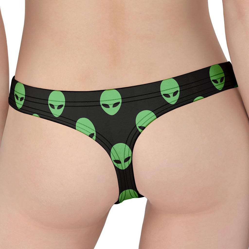 Green Alien Face Print Women's Thong