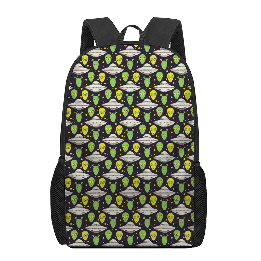 Green Alien UFO Space Print 17 Inch Backpack