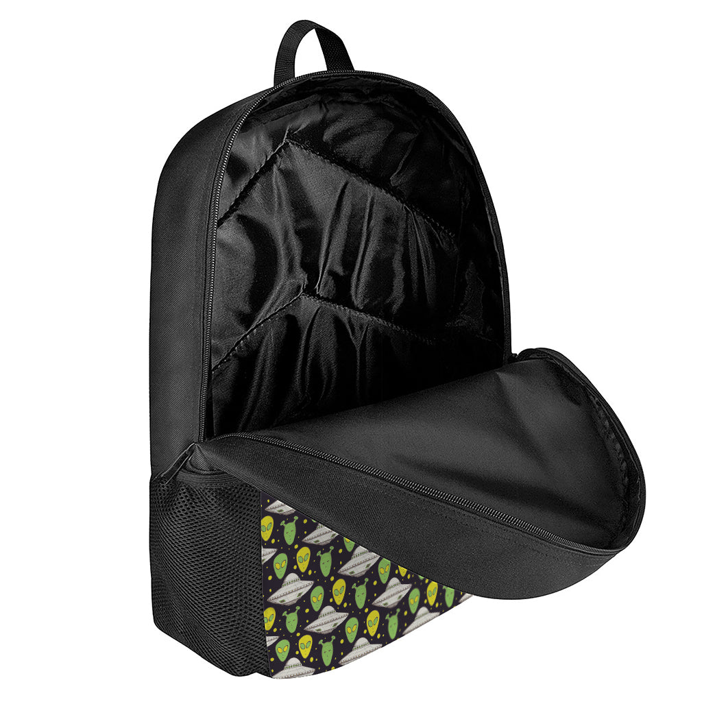 Green Alien UFO Space Print 17 Inch Backpack