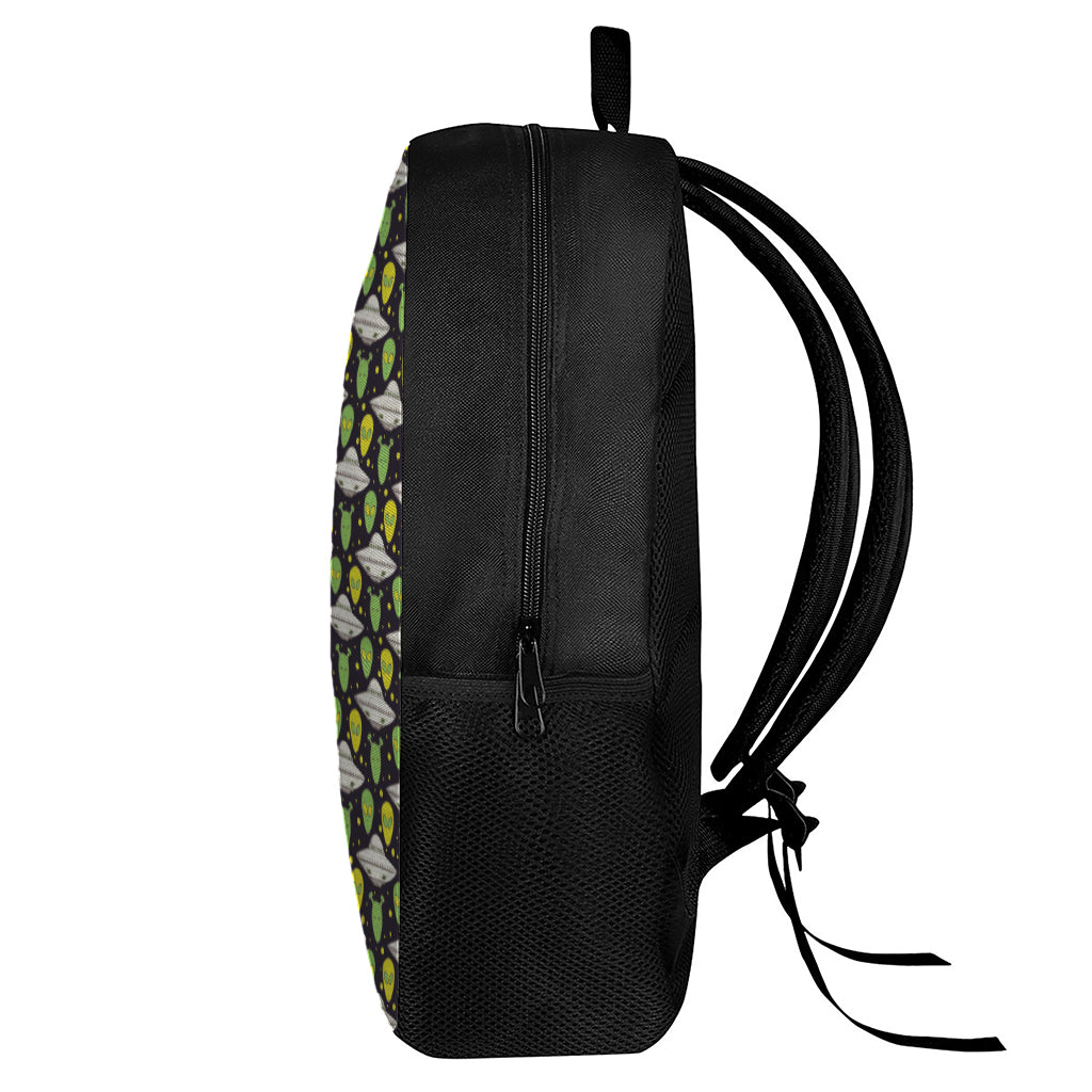 Green Alien UFO Space Print 17 Inch Backpack