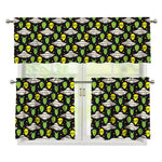 Green Alien UFO Space Print 3 Piece Kitchen Curtains