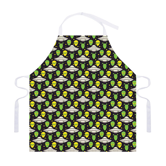 Green Alien UFO Space Print Adjustable Apron