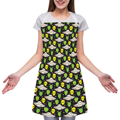 Green Alien UFO Space Print Adjustable Apron