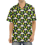 Green Alien UFO Space Print Aloha Shirt