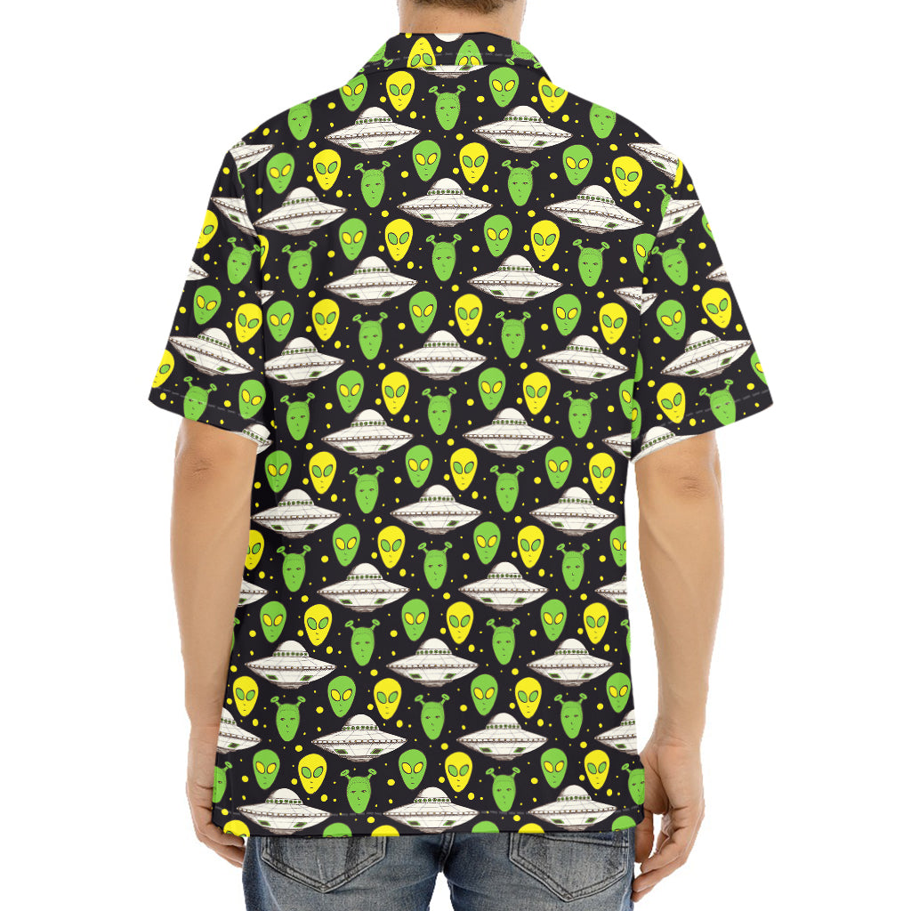 Green Alien UFO Space Print Aloha Shirt