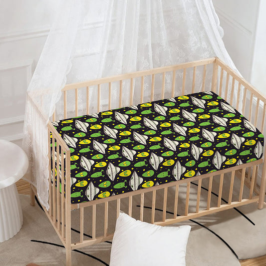 Green Alien UFO Space Print Baby Crib Sheet
