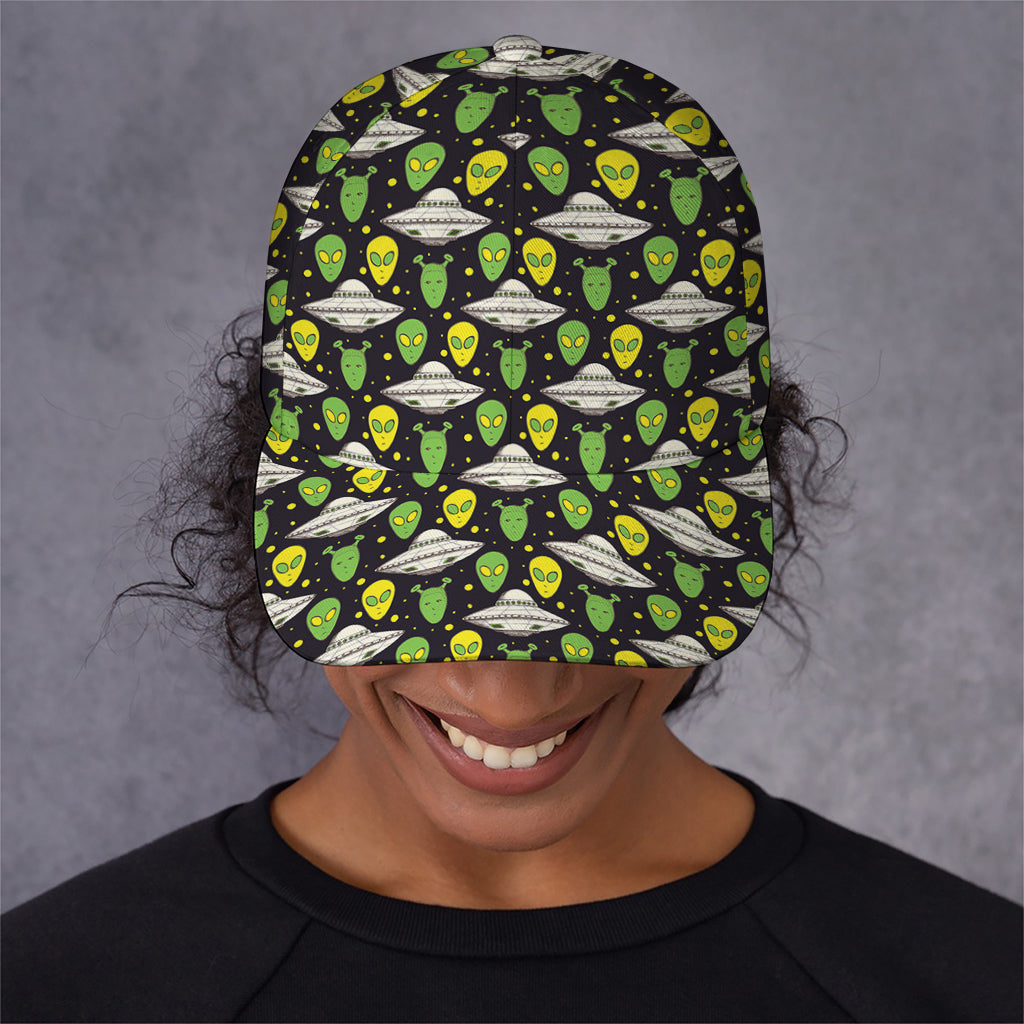 Green Alien UFO Space Print Baseball Cap