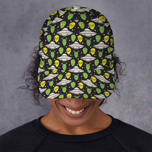 Green Alien UFO Space Print Baseball Cap