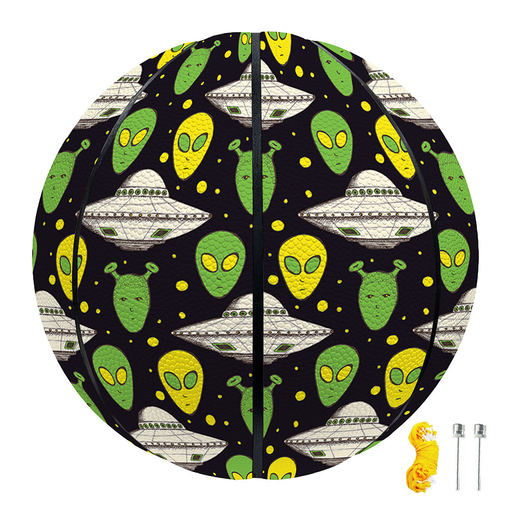 Green Alien UFO Space Print Basketball