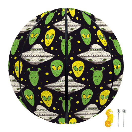 Green Alien UFO Space Print Basketball