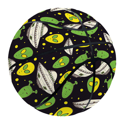 Green Alien UFO Space Print Basketball