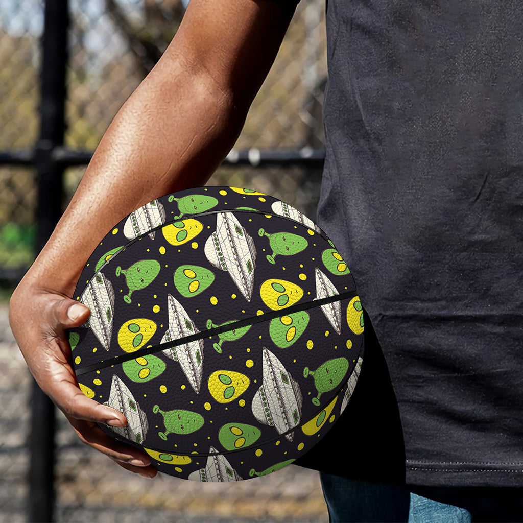 Green Alien UFO Space Print Basketball