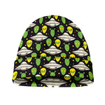 Green Alien UFO Space Print Beanie