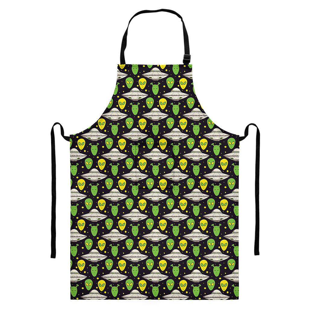 Green Alien UFO Space Print Bib Apron With Pocket