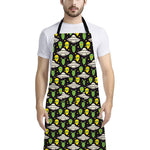 Green Alien UFO Space Print Bib Apron With Pocket