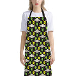 Green Alien UFO Space Print Bib Apron With Pocket