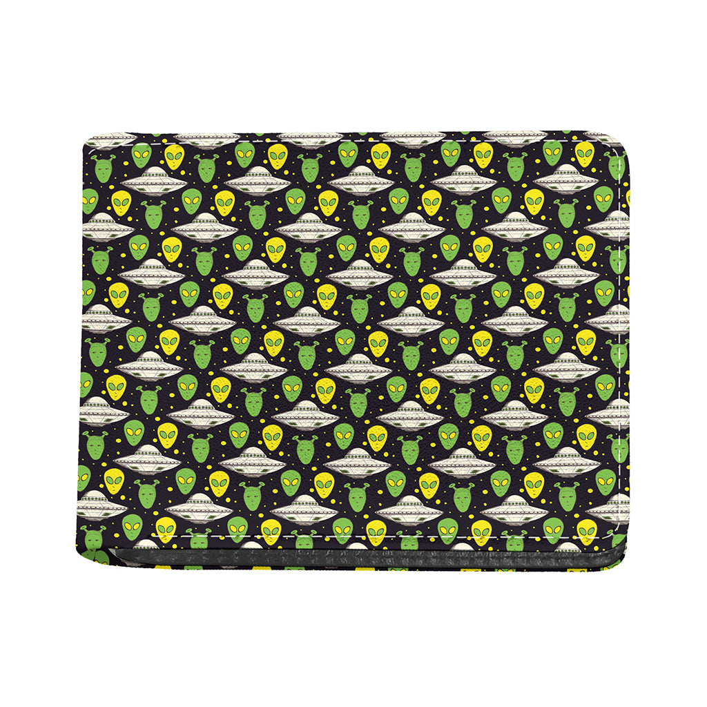 Green Alien UFO Space Print Bifold Wallet