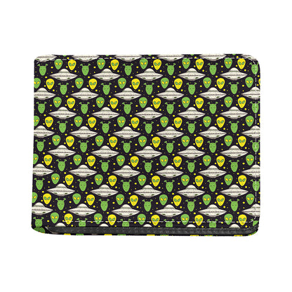 Green Alien UFO Space Print Bifold Wallet