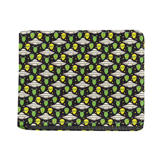 Green Alien UFO Space Print Bifold Wallet
