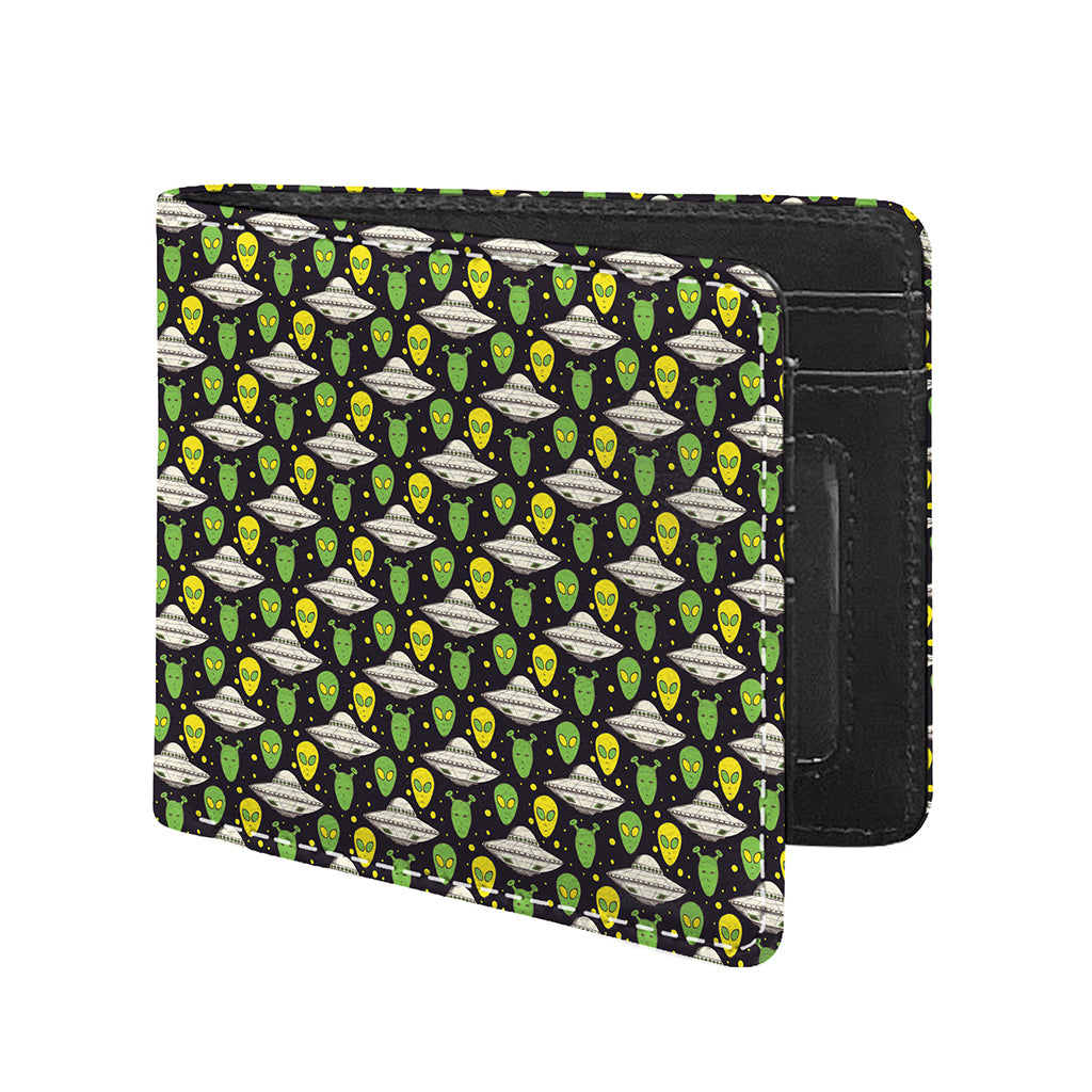 Green Alien UFO Space Print Bifold Wallet