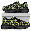 Green Alien UFO Space Print Black Chunky Shoes