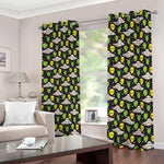 Green Alien UFO Space Print Blackout Grommet Curtains