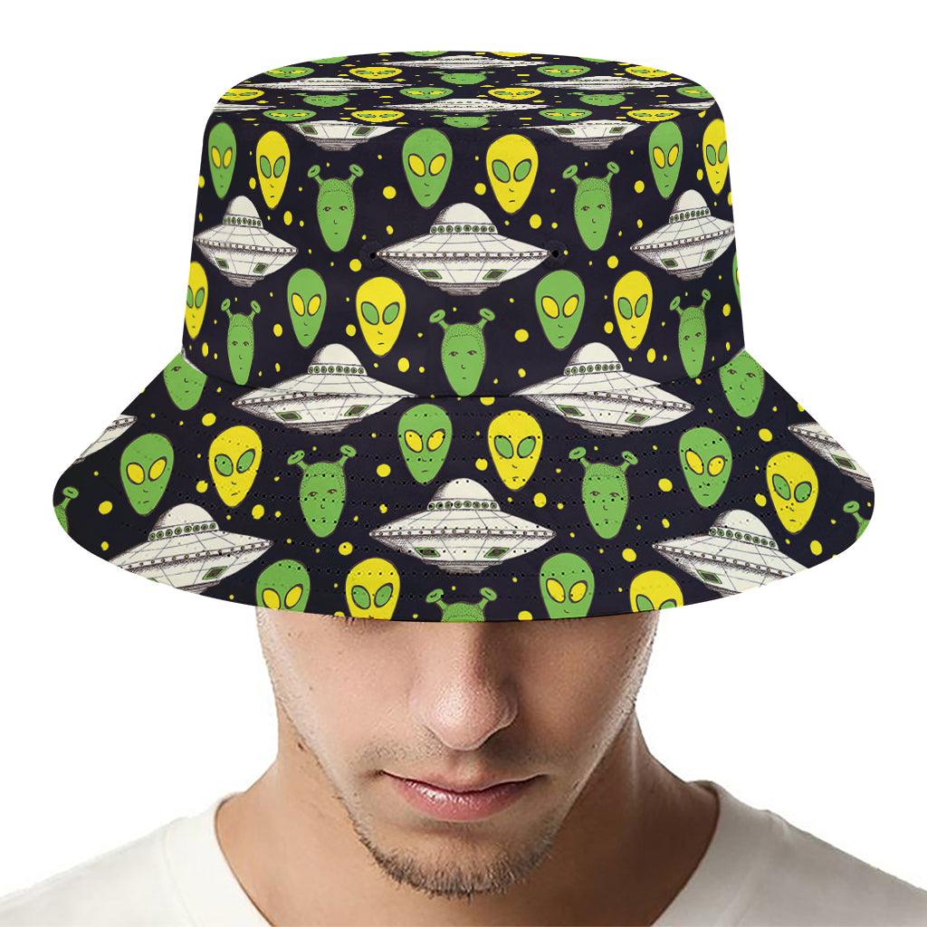 Green Alien UFO Space Print Bucket Hat