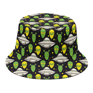 Green Alien UFO Space Print Bucket Hat