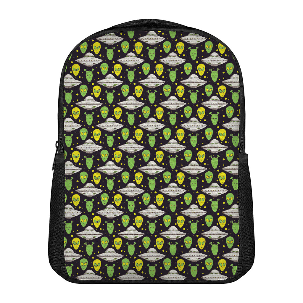 Green Alien UFO Space Print Casual Backpack