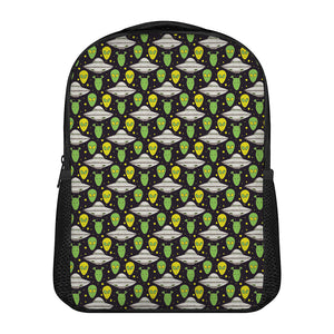 Green Alien UFO Space Print Casual Backpack