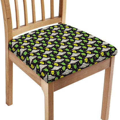 Green Alien UFO Space Print Chair Cushion Cover