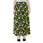 Green Alien UFO Space Print Chiffon Maxi Skirt