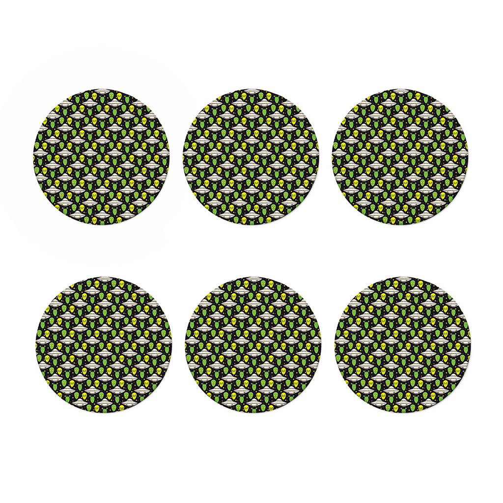 Green Alien UFO Space Print Coaster Set