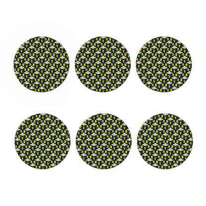 Green Alien UFO Space Print Coaster Set