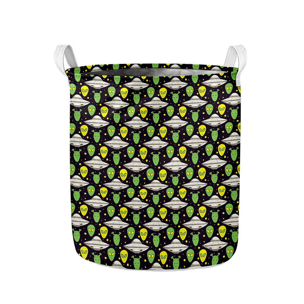 Green Alien UFO Space Print Collapsible Laundry Basket