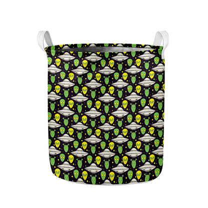 Green Alien UFO Space Print Collapsible Laundry Basket