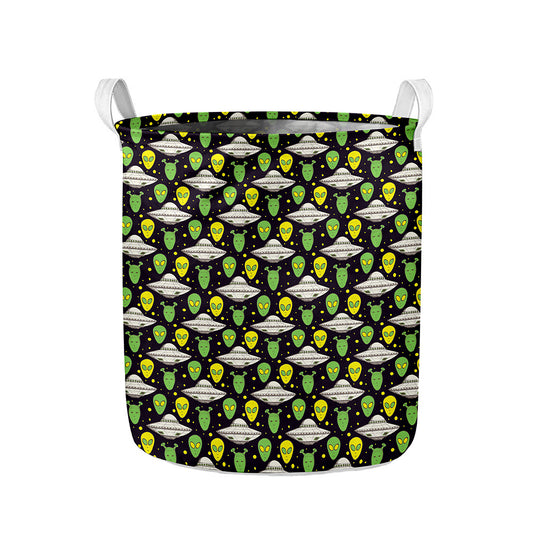Green Alien UFO Space Print Collapsible Laundry Basket