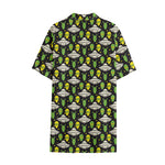 Green Alien UFO Space Print Cotton Hawaiian Shirt