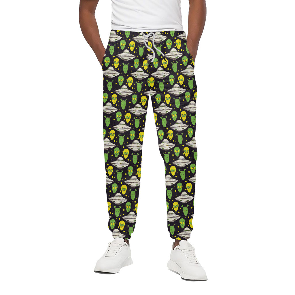 Green Alien UFO Space Print Cotton Pants