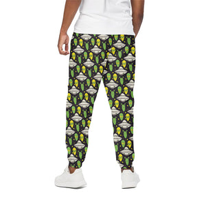 Green Alien UFO Space Print Cotton Pants