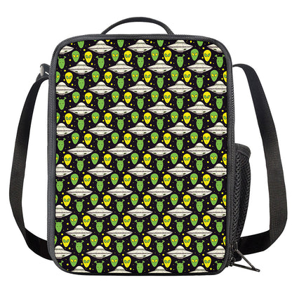 Green Alien UFO Space Print Crossbody Lunch Bag