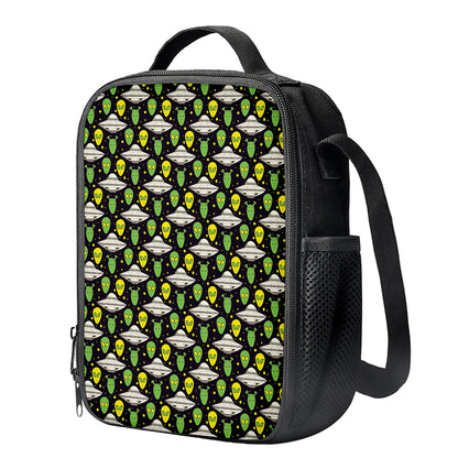 Green Alien UFO Space Print Crossbody Lunch Bag