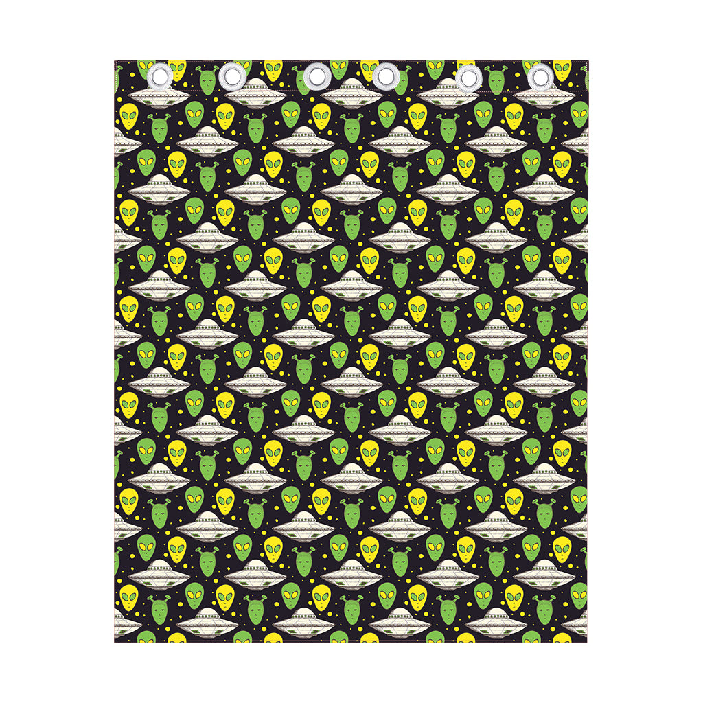 Green Alien UFO Space Print Curtain