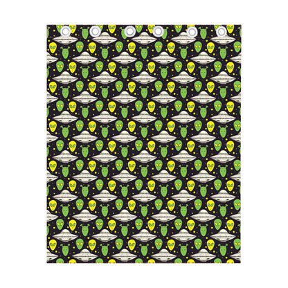 Green Alien UFO Space Print Curtain