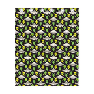 Green Alien UFO Space Print Curtain