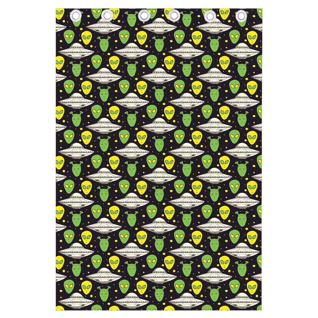 Green Alien UFO Space Print Curtain