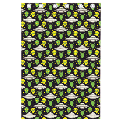 Green Alien UFO Space Print Curtain