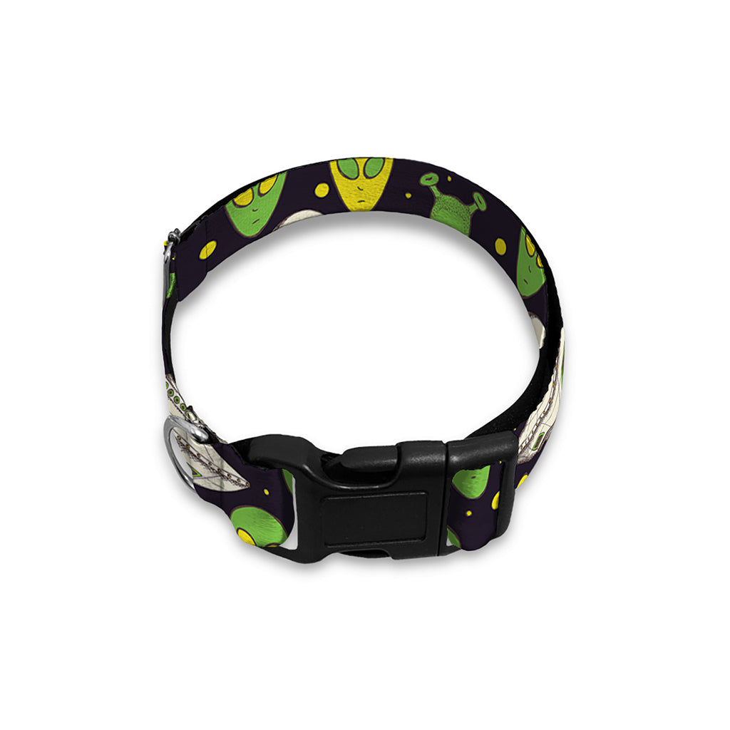 Green Alien UFO Space Print Dog Collar