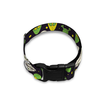 Green Alien UFO Space Print Dog Collar