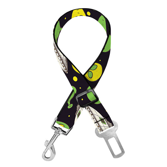 Green Alien UFO Space Print Dog Seat Belt